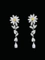 thumb Brass Cubic Zirconia Flower Heart Luxury Cluster Earring 0