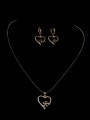 thumb Brass Cubic Zirconia Hip Hop Hollow Heart Earring and Necklace Set 2