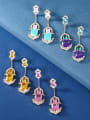 thumb Brass Cubic Zirconia Multi Color Geometric Luxury Cluster Earring 0