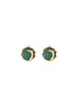 thumb Brass Natural Stone Round Vintage Stud Earring 0