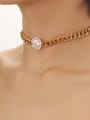 thumb Brass Imitation Pearl Geometric Vintage Hollow Chain Necklace 1