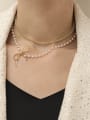 thumb Brass Imitation Pearl Bowknot Trend Multi Strand Bead Chain Necklace 1