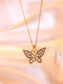thumb Titanium Steel Cubic Zirconia Hip Hop Butterfly Earring and Necklace Set 1