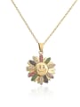 thumb Brass Cubic Zirconia Smiley Vintage Sun Flower Pendant Necklace 0