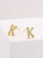 thumb Brass Cubic Zirconia Letter Minimalist Stud Earring 3