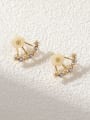 thumb Brass Imitation Pearl Flower Vintage Stud Earring 0