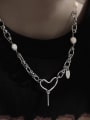 thumb Titanium Steel Freshwater Pearl Heart Trend Tassel Necklace 1