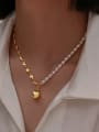 thumb Brass Freshwater Pearl Heart Vintage Asymmetrical Chain Necklace 2