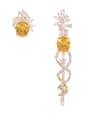 thumb Brass Cubic Zirconia Multi Color Geometric Luxury Cluster Earring 1