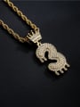 thumb Brass Cubic Zirconia Crown Trend  Number Pendant Necklace 2