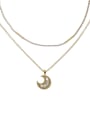thumb Brass Cubic Zirconia Moon Vintage Pendant Necklace 3