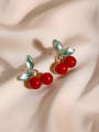 thumb Brass Cubic Zirconia Enamel Friut Cherry Trend Stud Earring 2