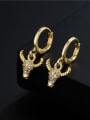 thumb Brass Cubic Zirconia Cattle head Vintage Huggie Earring 1