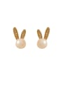 thumb Brass Imitation Pearl Rabbit Cute Stud Earring 0