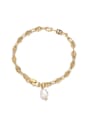 thumb Brass Imitation Pearl Geometric Vintage Hollow Chain Link Bracelet 0
