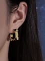 thumb Brass Obsidian Geometric Minimalist Huggie Earring 1