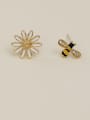 thumb Copper Rhinestone Enamel Cute chrysanthemum Bee asymmetric Stud Trend Korean Fashion Earring 1