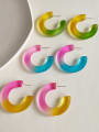 thumb 925 Sterling Silver Resin Geometric Vintage Personalized Gradient Jelly Color Hoop Earring 1