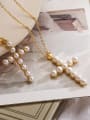 thumb Brass Imitation Pearl Cross Trend Necklace 1