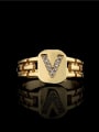 thumb Brass Cubic Zirconia Letter Vintage Band Ring 3
