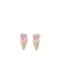 thumb Brass Cubic Zirconia Pink Ice cream Dainty Stud Earring 0