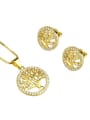 thumb Brass Cubic Zirconia Minimalist Tree Earring and Necklace Set 0