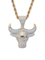 thumb Brass Cubic Zirconia Bull head Hip Hop Necklace 0