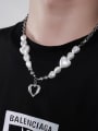 thumb Titanium Steel Freshwater Pearl Heart Hip Hop Necklace 1
