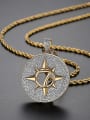 thumb Brass Compass Cubic Zirconia Round Hip Hop Necklace 0