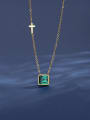 thumb Stainless steel Cubic Zirconia Green Geometric Dainty Necklace 1
