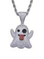 thumb Brass Cubic Zirconia Ghost Hip Hop Necklace 0