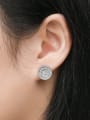 thumb 925 Sterling Silver Cubic Zirconia Round Hip Hop Stud Earring 1
