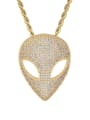 thumb Brass Cubic Zirconia Alien mask Hip Hop Necklace 1