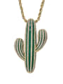 thumb Brass Cubic Zirconia Green Enamel Cactus Hip Hop Necklace 1
