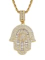 thumb Brass Cubic Zirconia Hand Of Gold Hip Hop Necklace 0