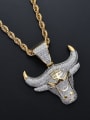 thumb Brass Cubic Zirconia Bull head Hip Hop Necklace 1