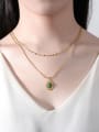 thumb Stainless steel Natural Stone Green Oval Vintage Multi Strand Necklace 1