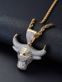 thumb Brass Cubic Zirconia Bull head Hip Hop Necklace 2
