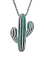 thumb Brass Cubic Zirconia Green Enamel Cactus Hip Hop Necklace 0