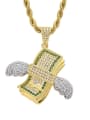 thumb Brass Cubic Zirconia wing dollar Hip Hop Necklace 0