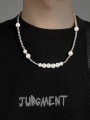 thumb Titanium Steel  Clavicle Chain Stitching Pearls Necklace 1