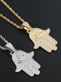 thumb Brass Cubic Zirconia Hand Of Gold Hip Hop Necklace 2