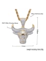 thumb Brass Cubic Zirconia Bull head Hip Hop Necklace 3