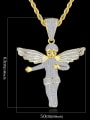 thumb Brass Angel Cubic Zirconia Wing Hip Hop Necklace 3