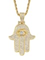 thumb Brass Cubic Zirconia Hand Of Gold Hip Hop Necklace 0