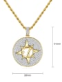 thumb Brass Compass Cubic Zirconia Round Hip Hop Necklace 3