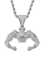 thumb Brass Cubic Zirconia Strong muscle man Hip Hop Necklace 1