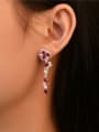 thumb 925 Sterling Silver High Carbon Diamond Red Flower Dainty Drop Earring 1