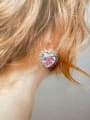 thumb 925 Sterling Silver High Carbon Diamond Pink Heart Dainty Stud Earring 1