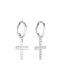 thumb 925 Sterling Silver Cubic Zirconia Cross Minimalist Huggie Earring 3